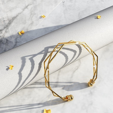 Bullion Gold Three Tiered Hexagon Cuff Bangle in Gold