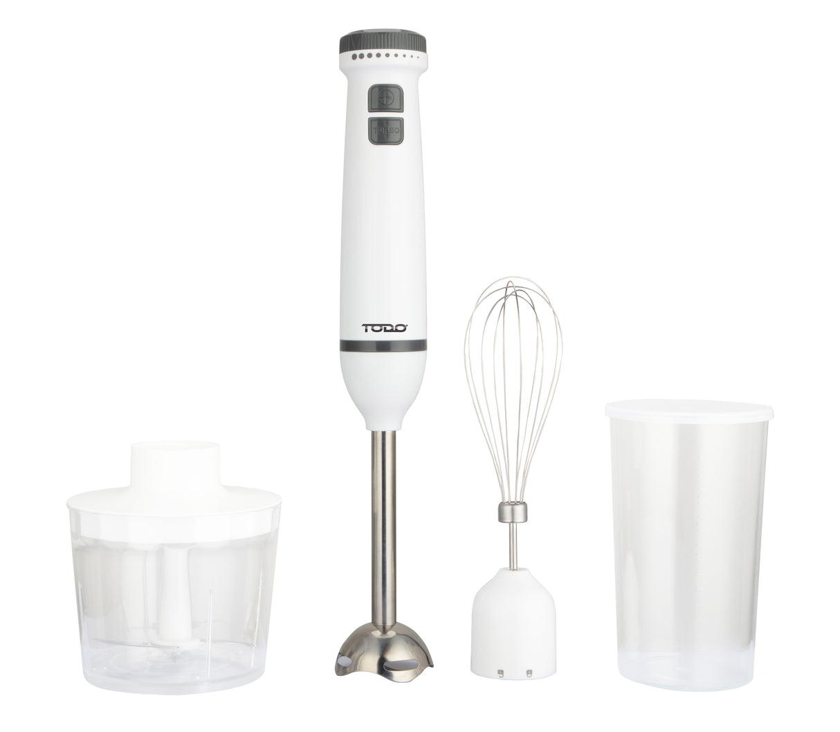TODO Stick Mixer Set Food Chopper Electric Blender Whisk Handheld Beaker Jar Bowl - White