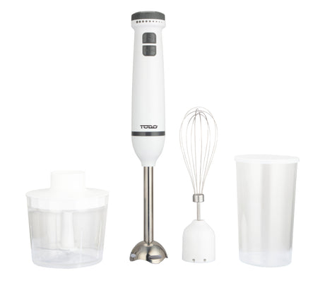 TODO Stick Mixer Set Food Chopper Electric Blender Whisk Handheld Beaker Jar Bowl - White