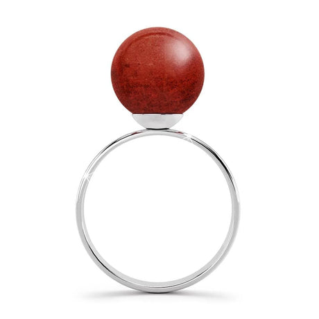 Solid 925 Sterling Silver Tint of Coral Red Ring