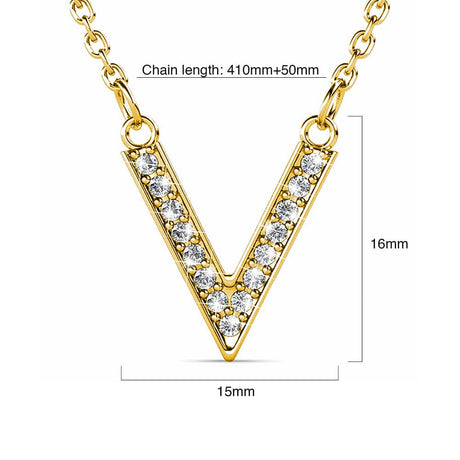 Krystal Couture Luxury V Shaped Pendant Necklace in White Gold Embellished with Swarovski Crystals in Gold