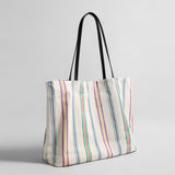 Striped Canvas Tote Bag - Rainbow