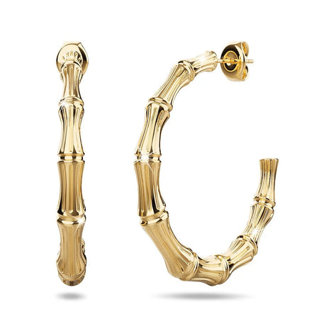 Bullion Gold Bamboo Connector Hoop Gold Layered Earrings