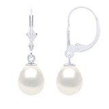 Earrings In White Gold 375 and Real Cultured Freshwater Pearls Pear 8-9 mm - Natural Pearl White - Longueur 42 cm