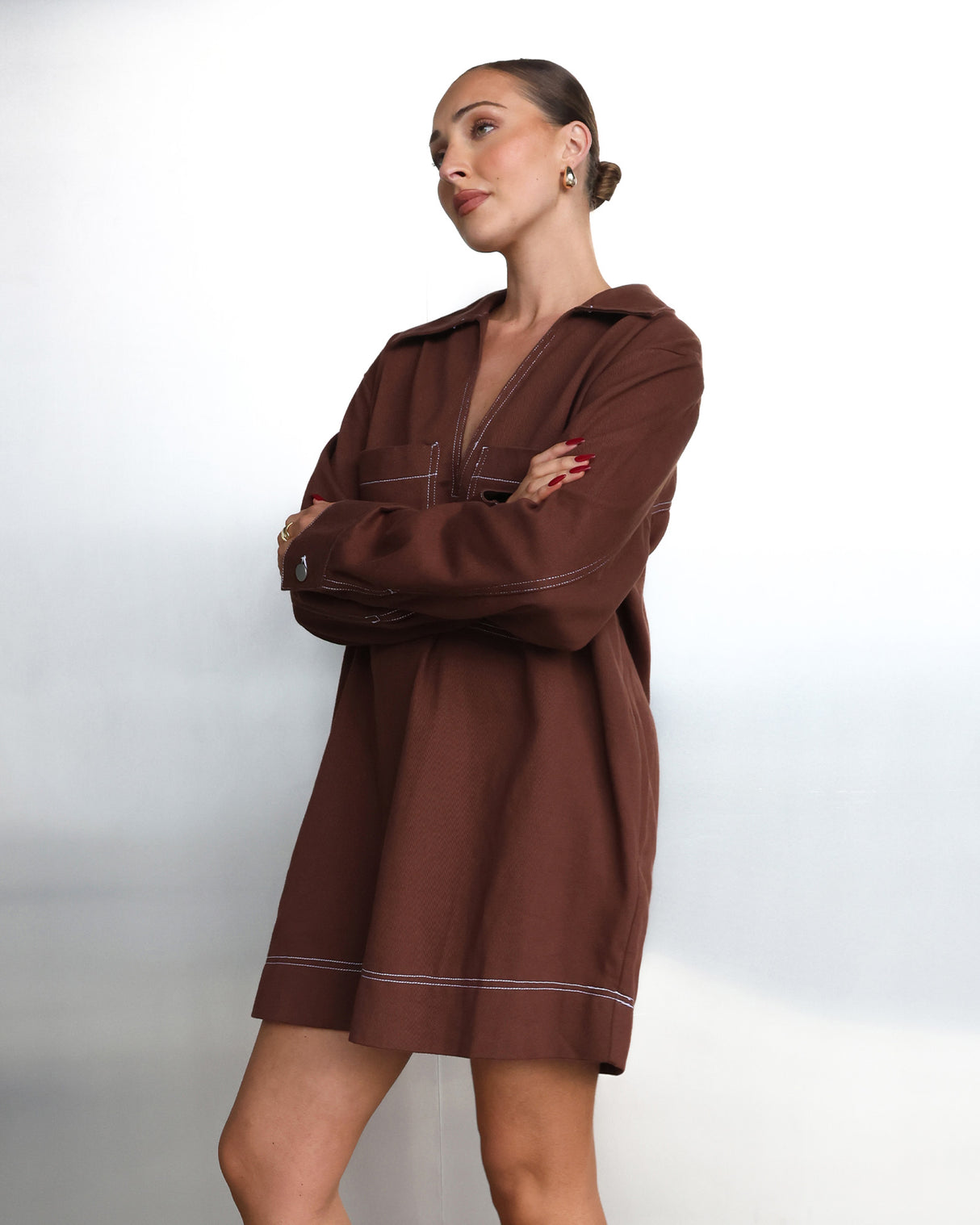Madison The Label Tara L/S Dress - Choc