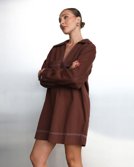 Madison The Label Tara L/S Dress - Choc