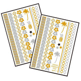 Metallic Temporary Tattoo Gold Silver Glitter Party Body Sticker Waterproof 2 Sheets 071