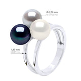 Ring "Trilogie" Bulk - Natural White + Grey (Pearl Grey) + Black "Tahitian Style" - Longueur 42 cm