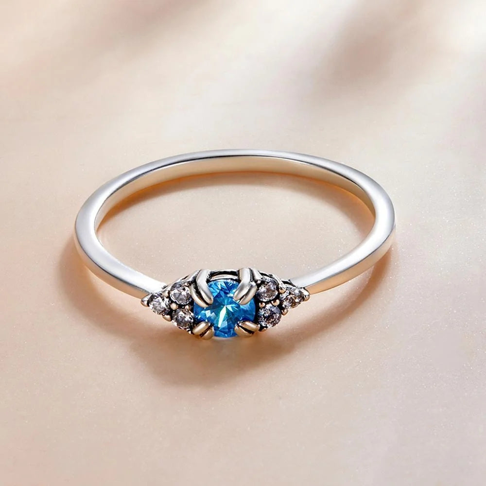 Solid 925 Sterling Silver Blue Centred Stone Ring