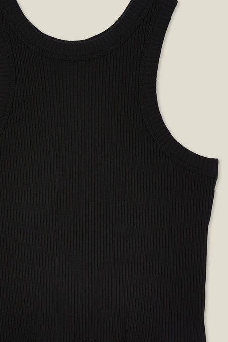 Cotton On Kids Girls Fitted Essential Tank - Black Rib