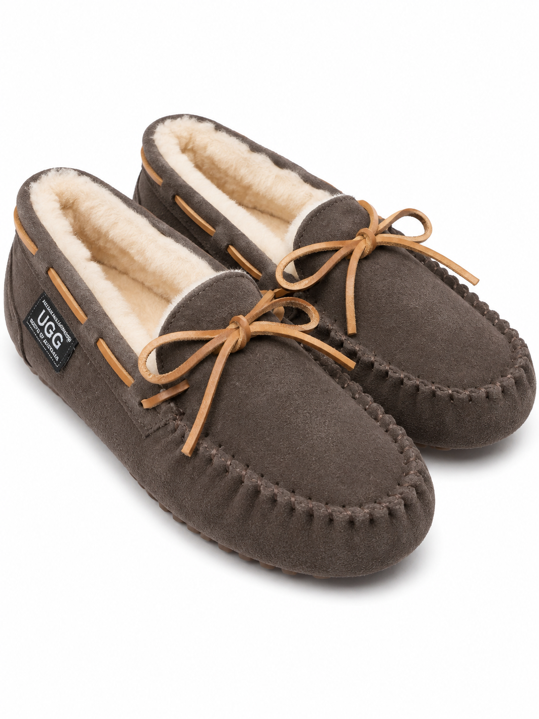 Australian Leather Ugg Moccasin Slippers - Chocolate - AU4