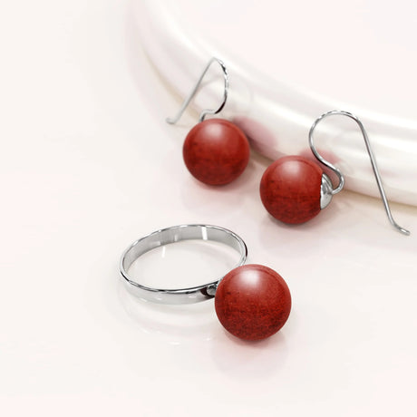 Solid 925 Sterling Silver Red Sponge Coral Earrings