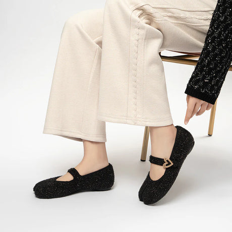 Oriental Split Toe Mary Jane Flats - Black