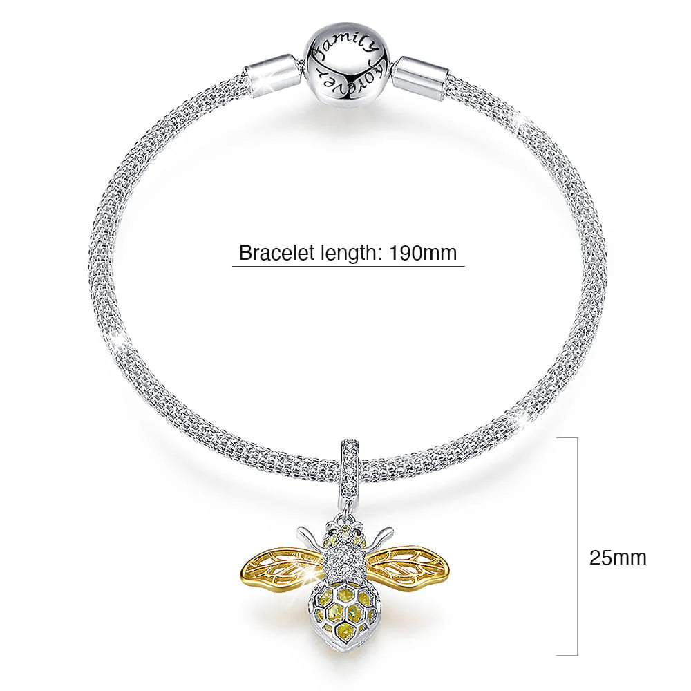Solid 925 Sterling Silver Crystal Yellow Bee Animal Bracelet