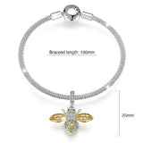 Solid 925 Sterling Silver Crystal Yellow Bee Animal Bracelet