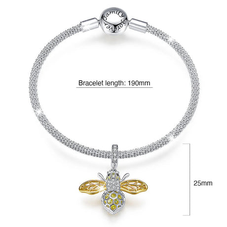 Solid 925 Sterling Silver Crystal Yellow Bee Animal Bracelet