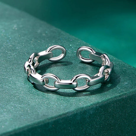 Adjustable Solid 925 Sterling Silver Chain Link Open Cut Ring