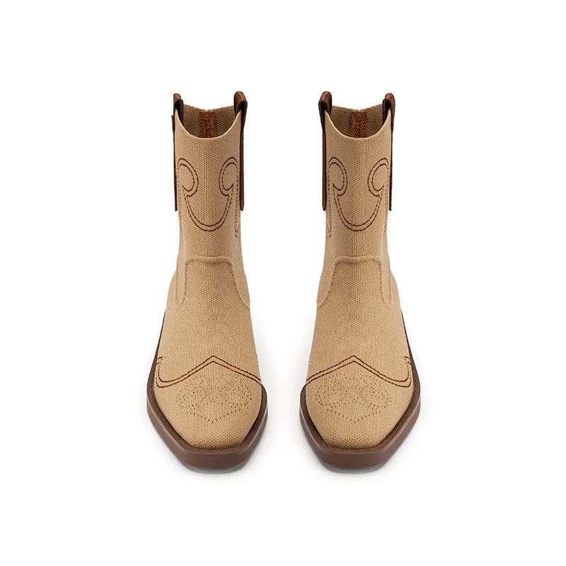 Knit Cowboy Boots - Apricot