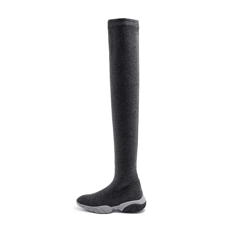 Thermal Over-the-Knee Sneaker Boots - Charcoal