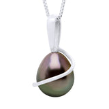 Beaded Pendant with Retour White Gold 375 and Real Cultured Tahiti Pearl Pear 8-9 mm - Length chain offered for free 42 cm