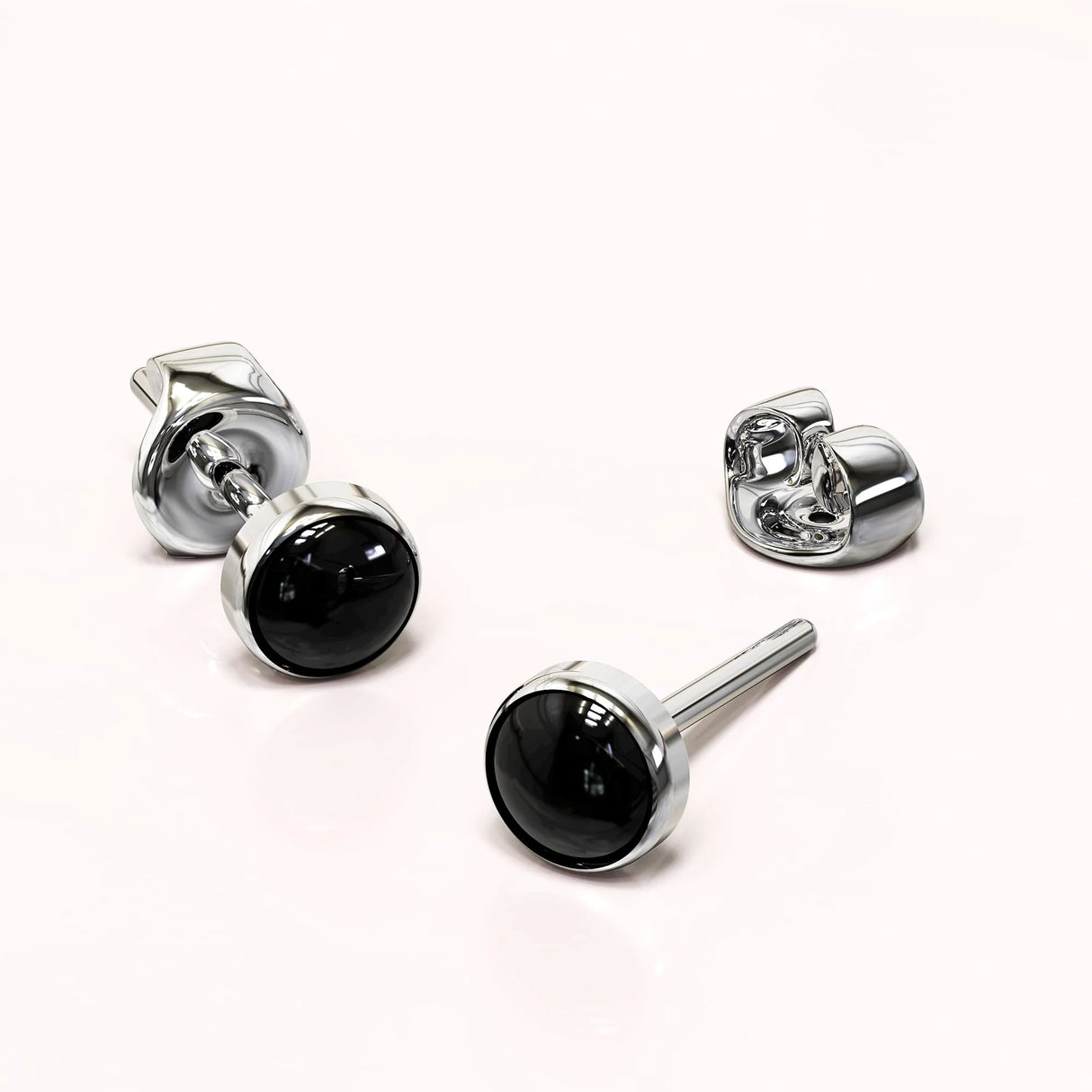 Solid 925 Sterling Silver Bezel Round Onyx Studs