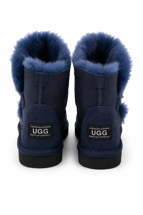 Australian Leather Ugg 1Button Short Sheepskin - Navy - AU6