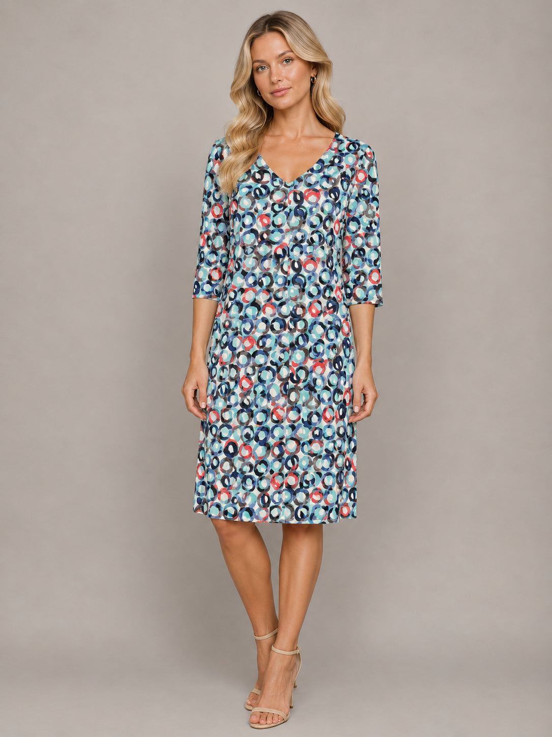 Worship Women's loose v-neck Dress -Blue Circles