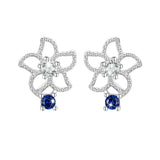 Solid 925 Signature Silver Mono Blue Flower Earrings