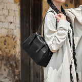 Nalandu Vintage Leather Bowling Bag - Black
