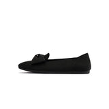 Bow Detail Round Toe Knit Flat Loafers - Black