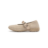 Heart Cutout Breathable Mesh Mary Jane Wedges - Sand