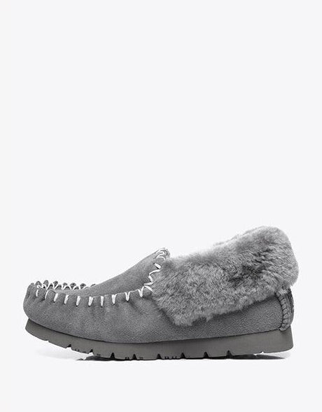 Popo Cow Suede Moccasin in Grey