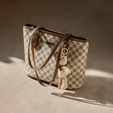 Nalandu Vintage Checkered Large Capacity Shoulder Tote Bag - Khaki