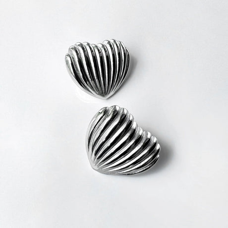 Bullion Gold Ridged Heart White Gold layered Stud Earrings