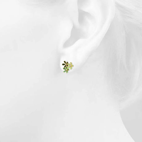 Boxed Petalia Olive Green Stud Earrings and Olive Necklace Featured SWAROVSKI® Crystals in Gold