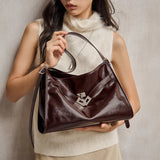 Nalandu Luxe Slouch Lock Shoulder Bag - Chocolate