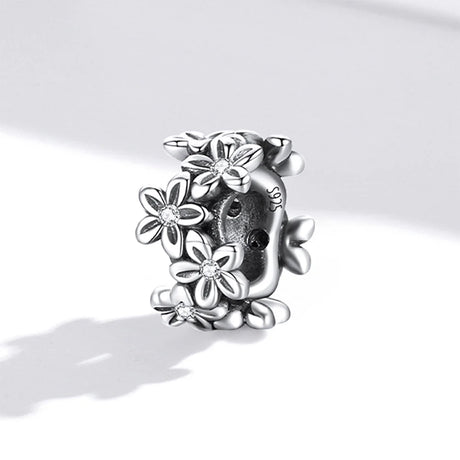 Solid 925 Sterling Silver Festive Floral Pandora Inspired Bead Charm