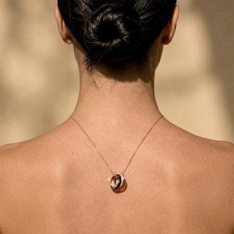 Krystal Couture Rose Gold Triple Interlocking Ring Black Pendant Necklace Embellished with Swarovski Crystals