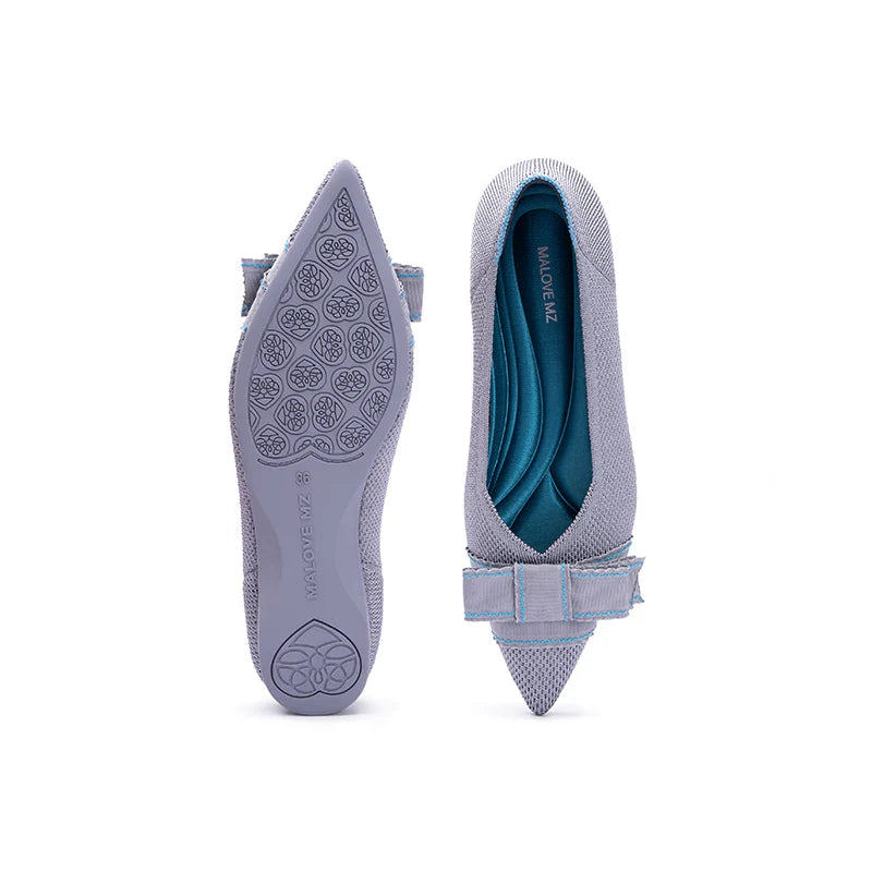 Vintage Bow Pointed Toe Flats - Grey