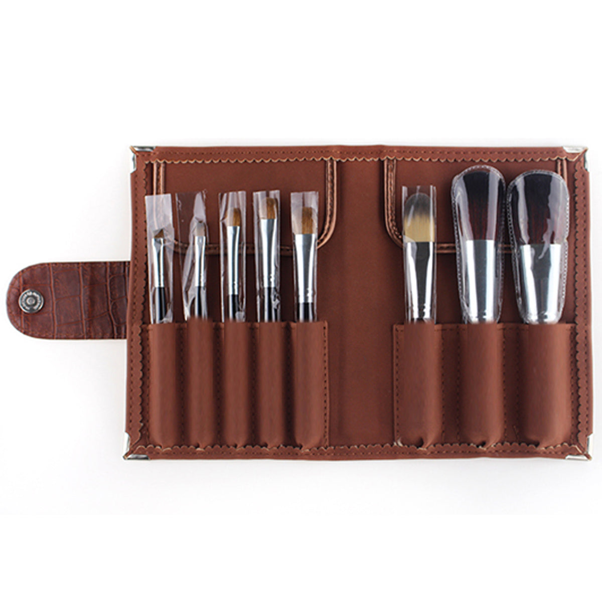 10 Piece Professional Makeup Brush Set Soft Bristle with Carry Case Brown