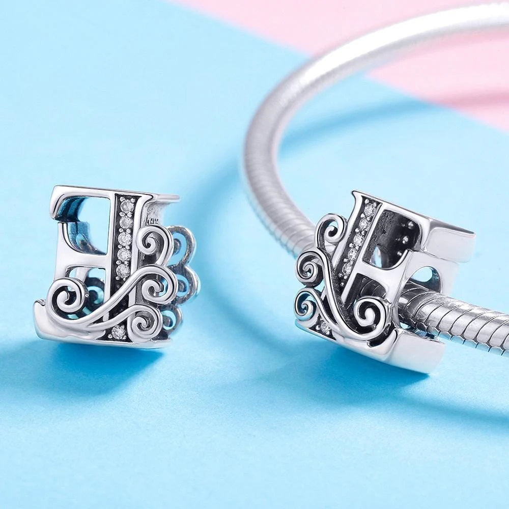 Solid 925 Sterling Silver Vintage Inspired Antique Alphabet Charm
