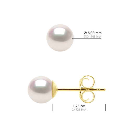 Earrings In Yellow Gold 750 and Real Cultured Pearls AKOYA Japanese Certified Round 5-6 mm - Longueur 42 cm