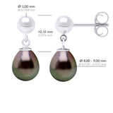 Earrings of Silver 925 and Real Cultured Tahiti Pearls Pear 8-9 mm - Longueur 42 cm