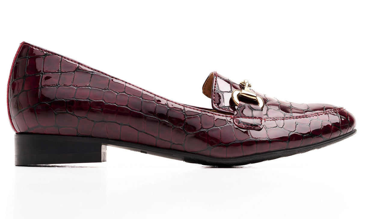 Bosccolo Womens Moccasin - Burgundy Croco