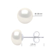 Earrings of Silver 925 and Real Cultured Freshwater Pearls Button 7-8 mm - Natural White - Longueur 18 cm