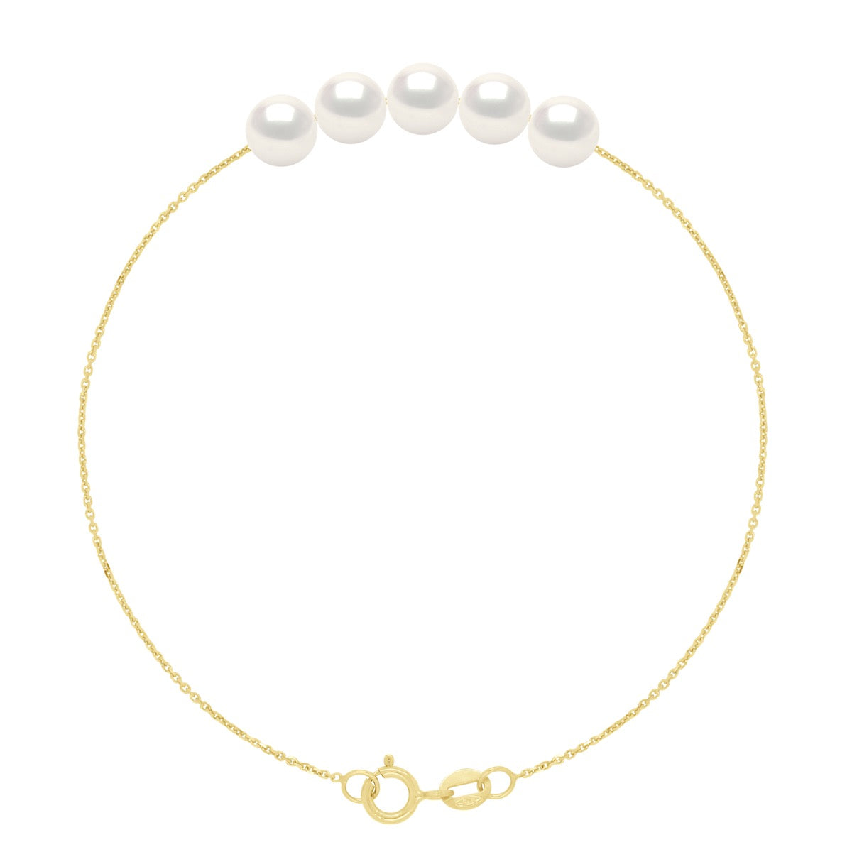 Bracelet- 5 Real Cultured Freshwater Pearls Round 6-7 mm - Natural Pearl White - Longueur 18 cm