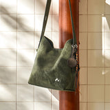 Nalandu Vintage Leather Large Capacity Tote Bag - Olive