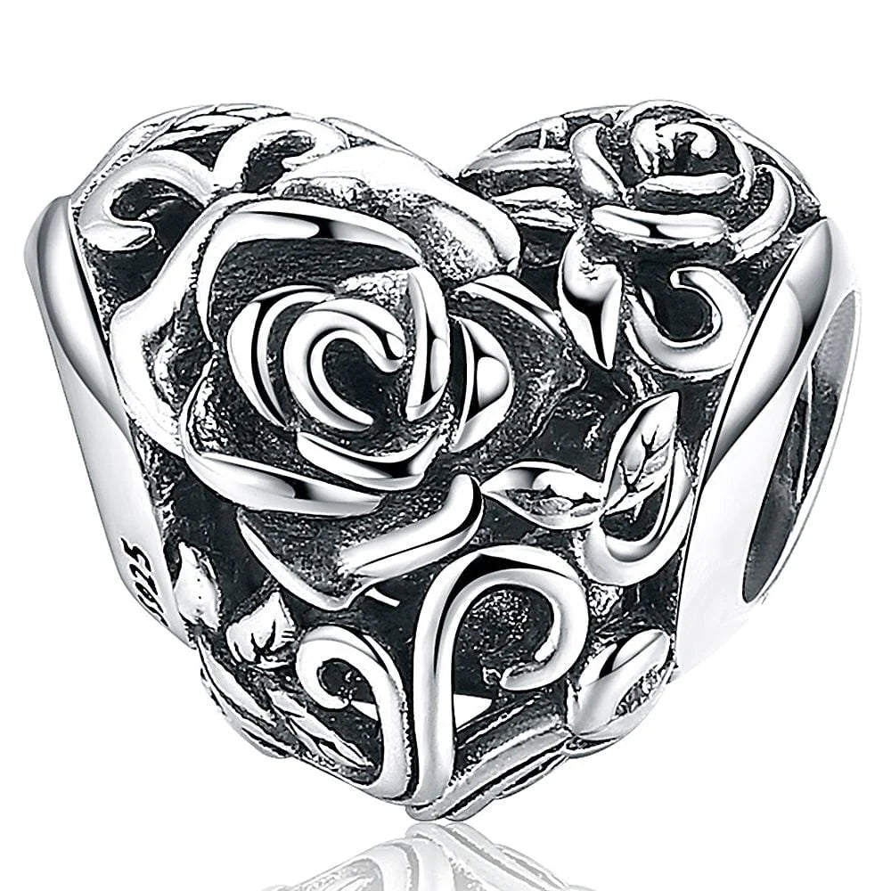 Solid 925 Sterling Silver Rosie Heart Charm