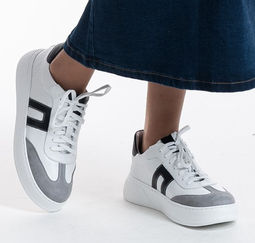 Bosccolo Womens Sneakers - White/Black/Grey