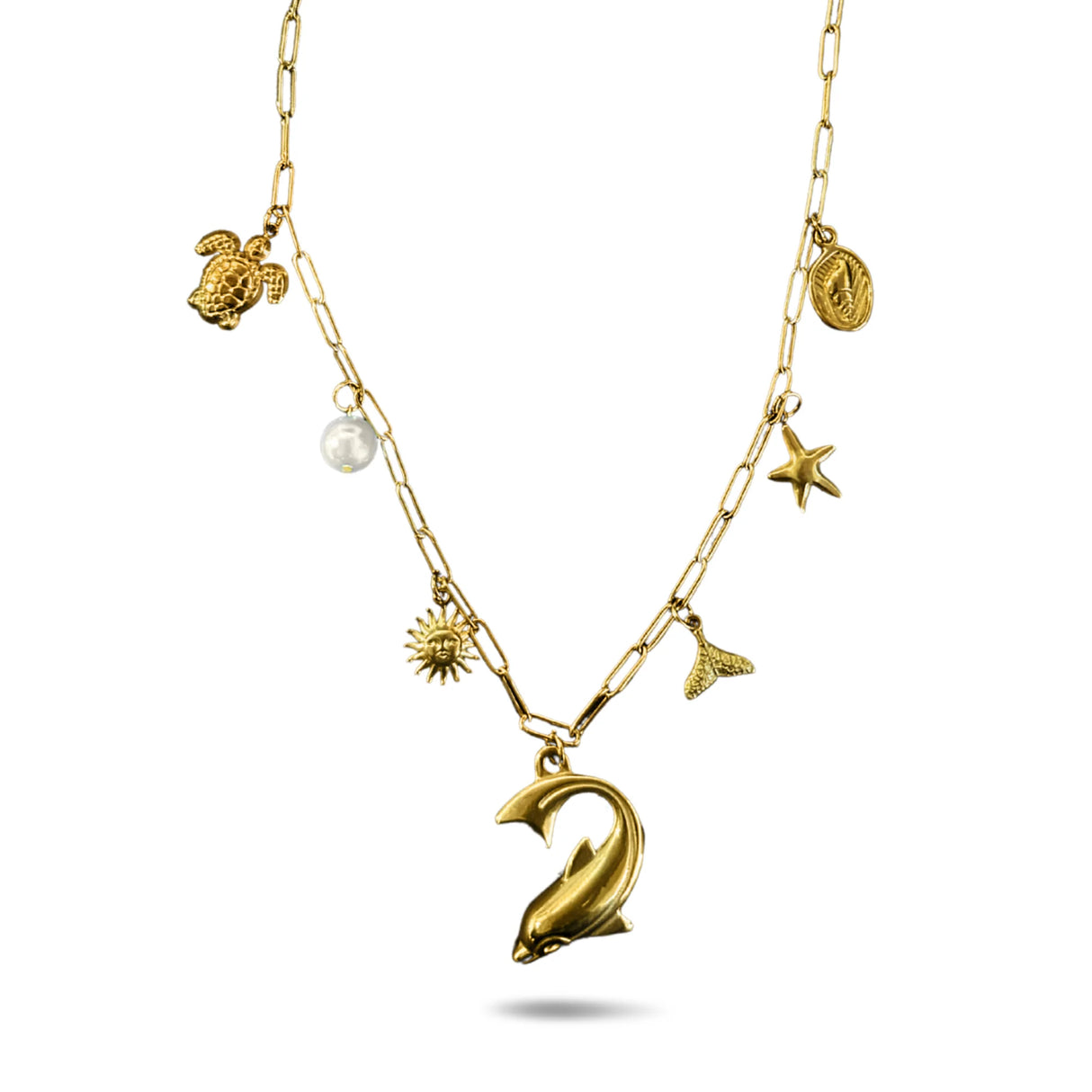 Bullion Gold Beaded Sea Gold Charm Gold Necklace